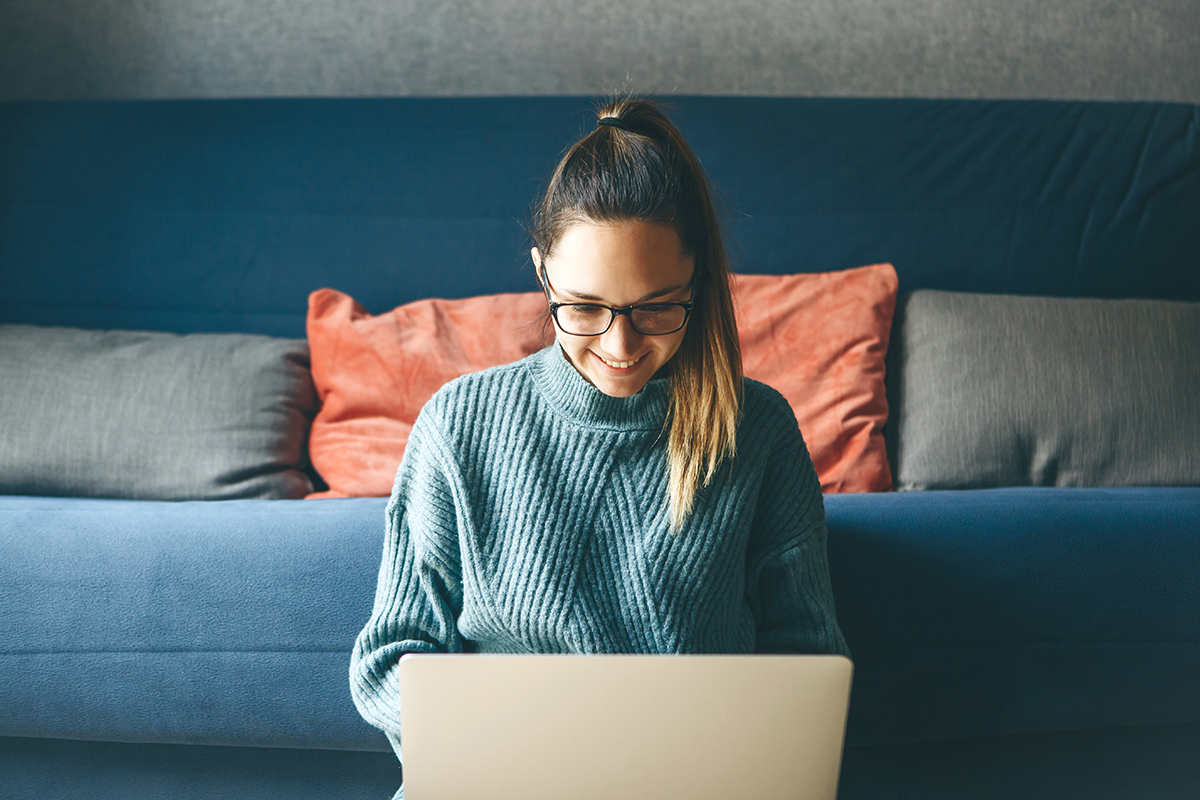 woman working from home on computer