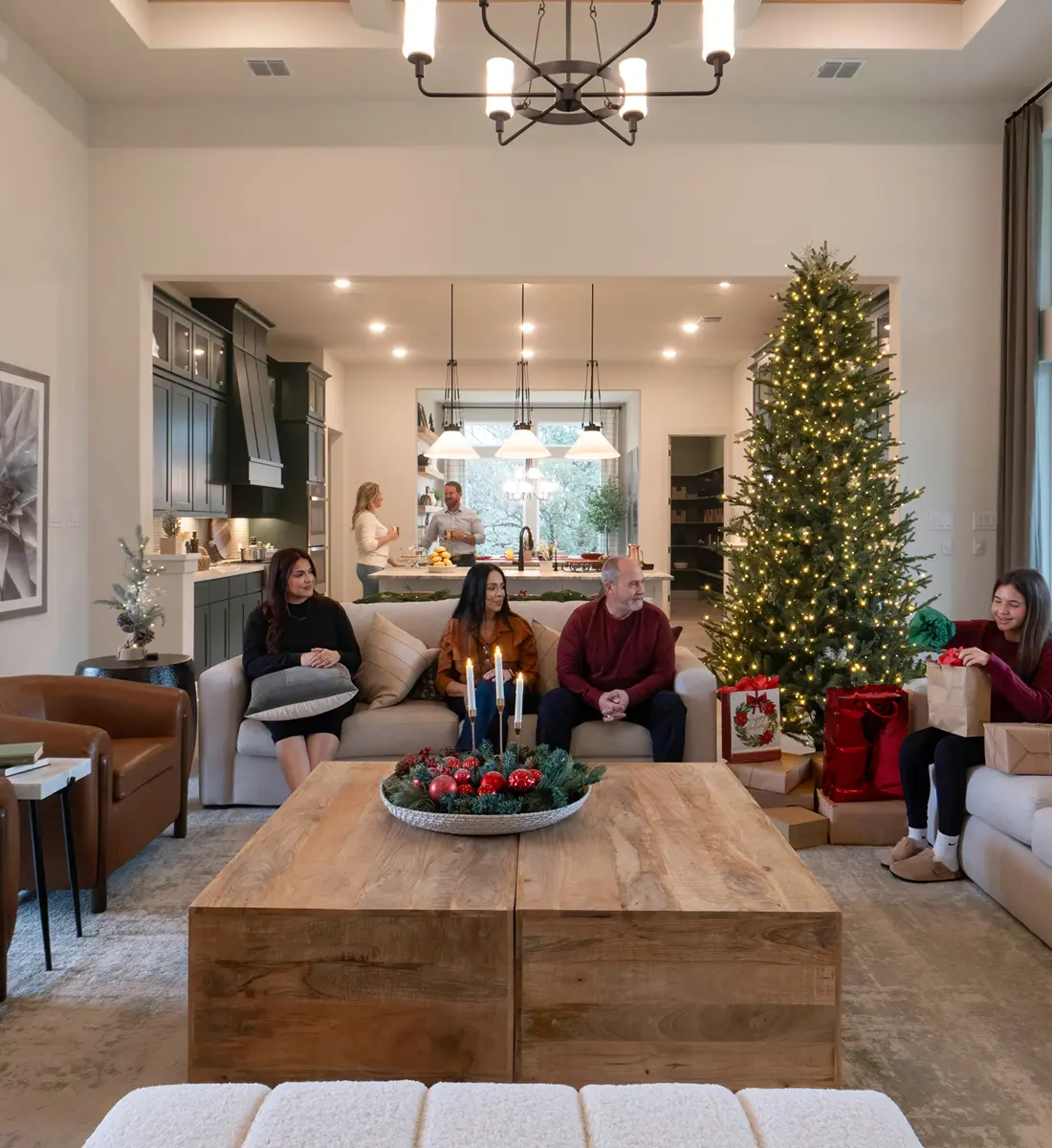 Family opening gifts during the holiday season