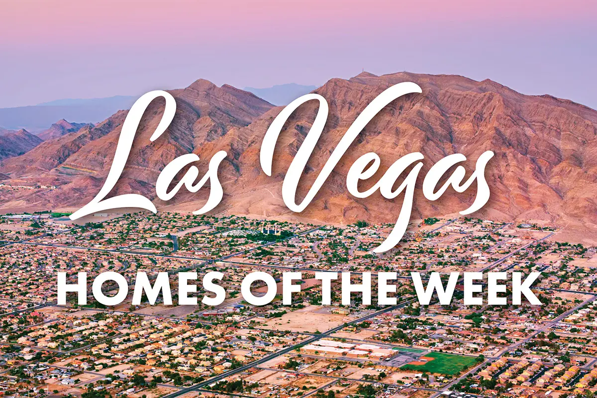 Las Vegas Homes of the Week logo over aerial image of city
