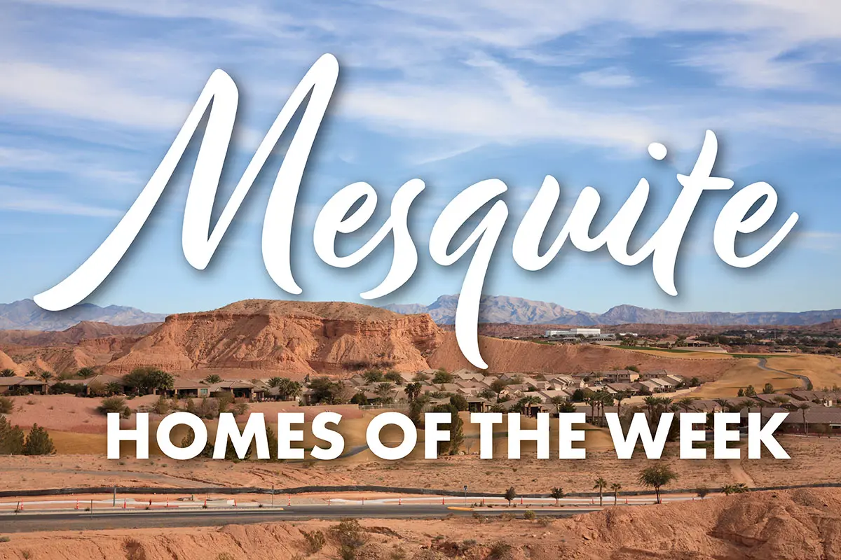 Mesquite Homes of the Week logo over image of desert terrain