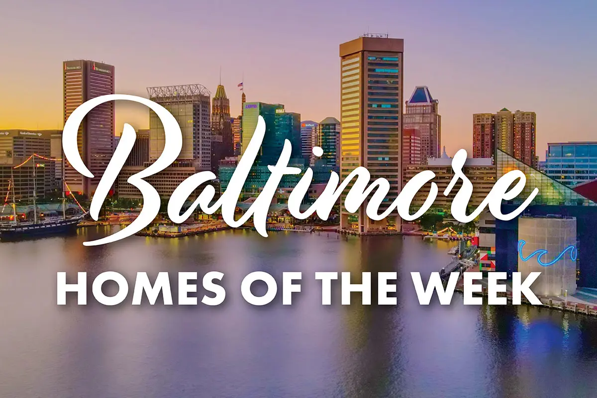 Baltimore Homes of the Week logo over image of harbor and city