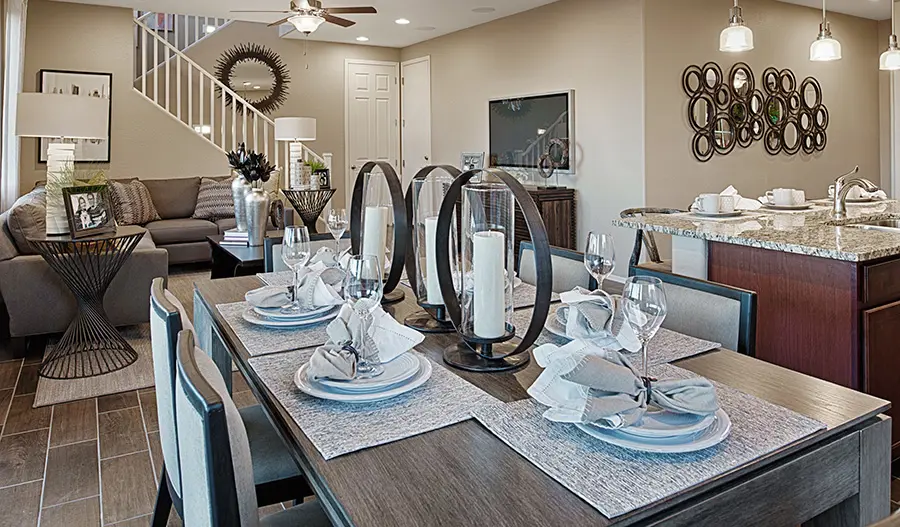 Dining room and great room in the Citrine floor plan