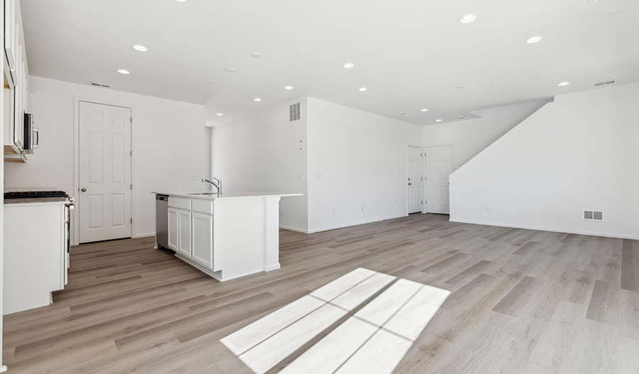 Kitchen and Great Room of the CoralDuo floor plan