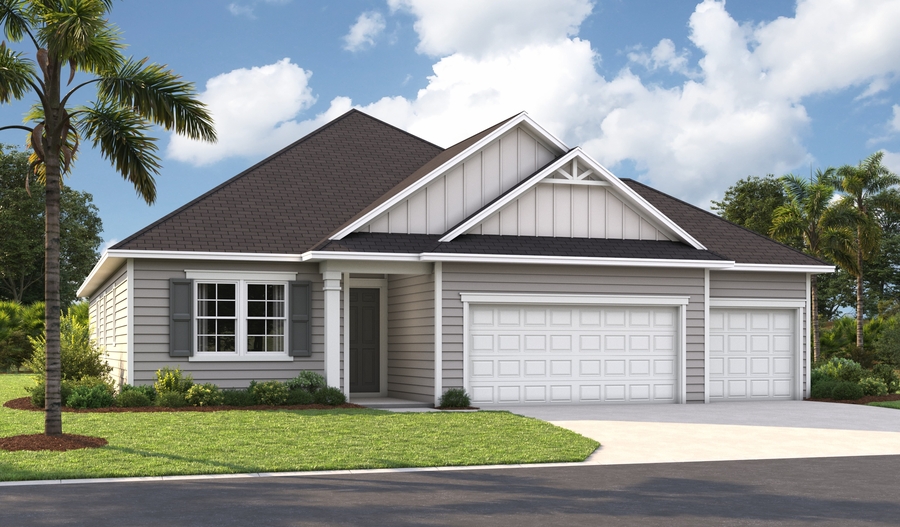 Masterplan 3-car Elevation M of the Hawthorne floor plan