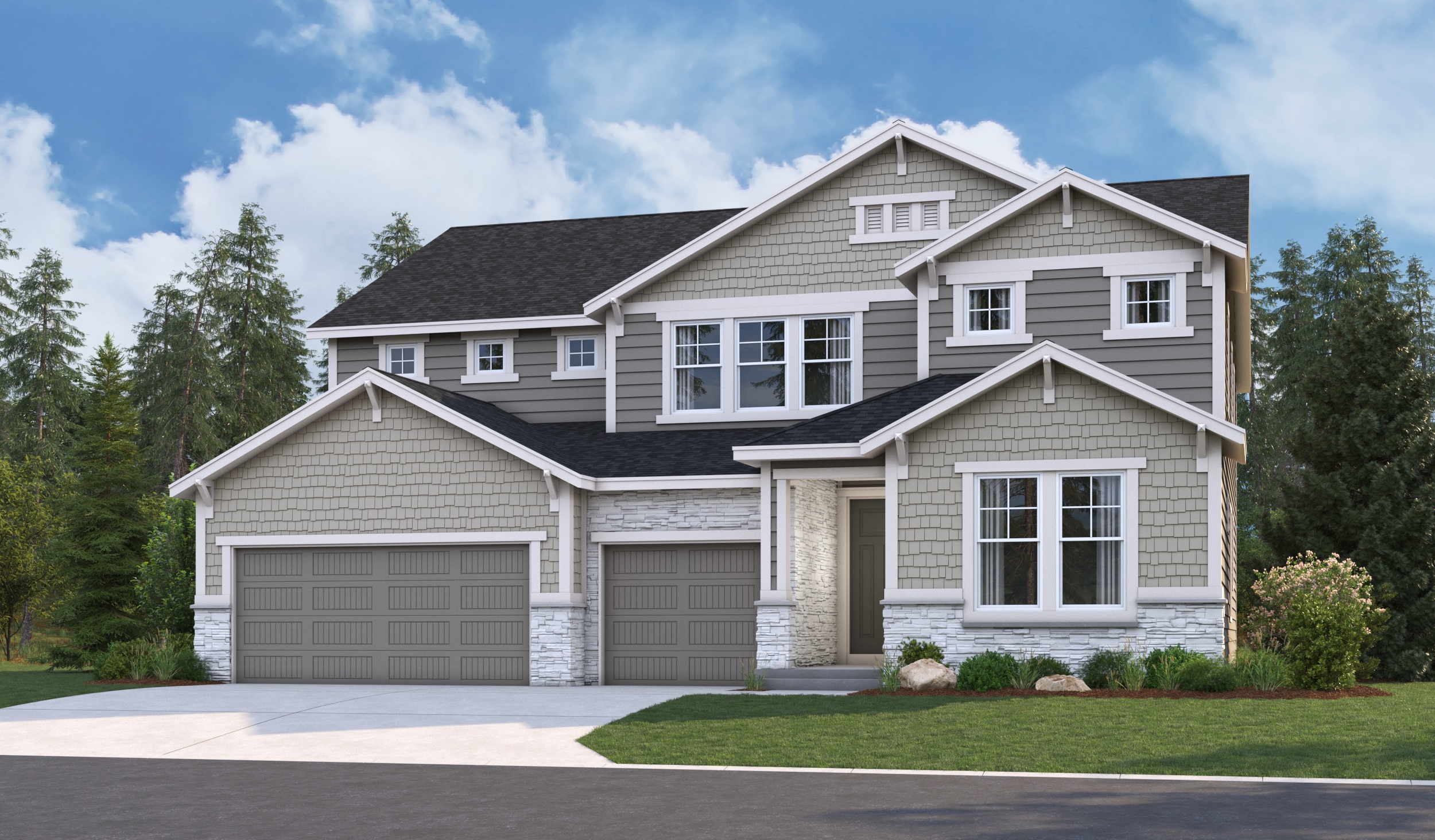 Master Elevation E (3-car) of the Dayton floor plan