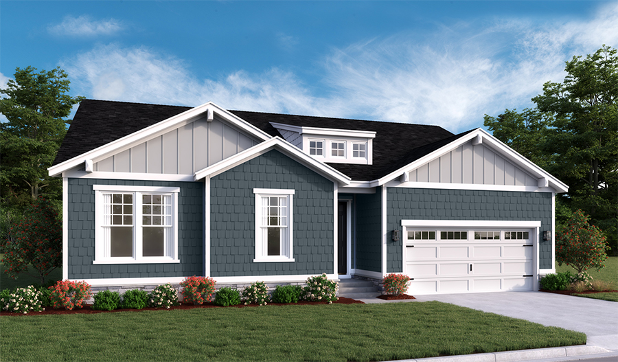 New home exterior D of Decker floor plan with partial stone