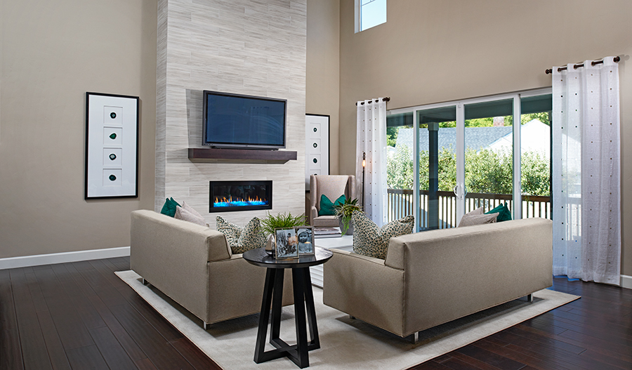 Family room with fireplace in the Jessica floor plan