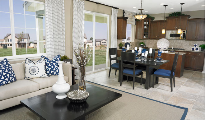Great room and kitchen in the Lindsay/Acacia floor plan