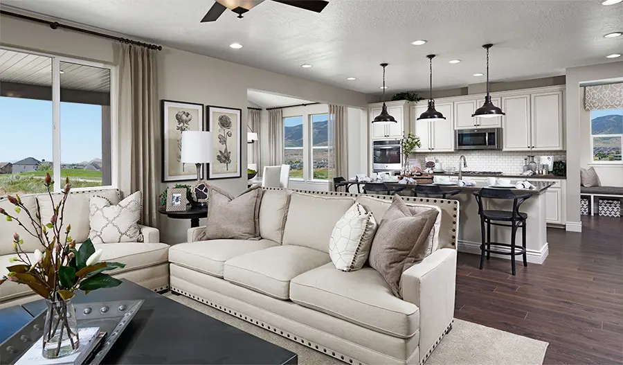 Great room and kitchen of the Coronado floor plan