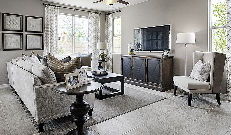 Family room in the Boxwood floor plan