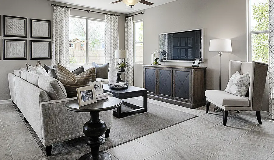 Family room in the Boxwood floor plan