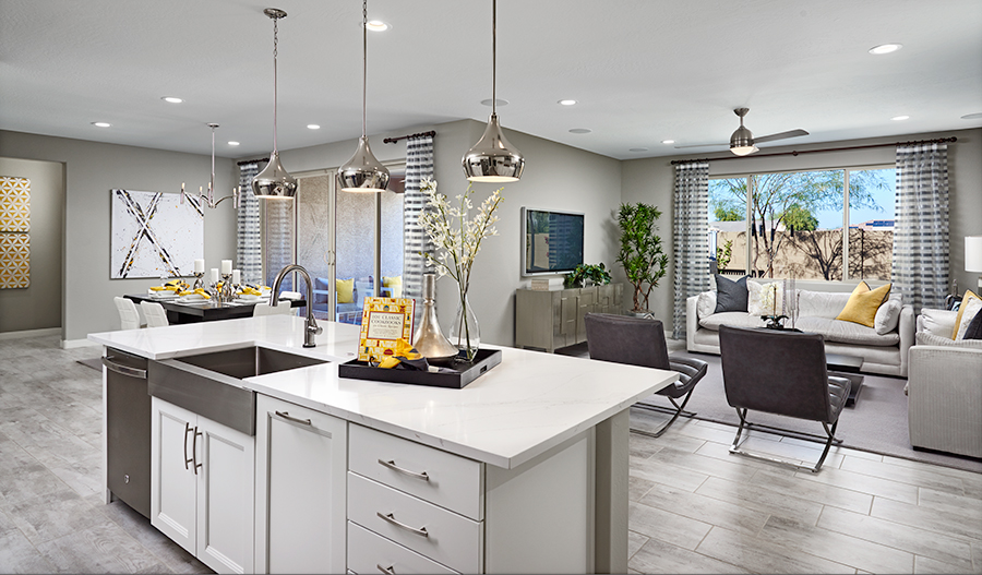 Great room and kitchen of the Deacon floor plan