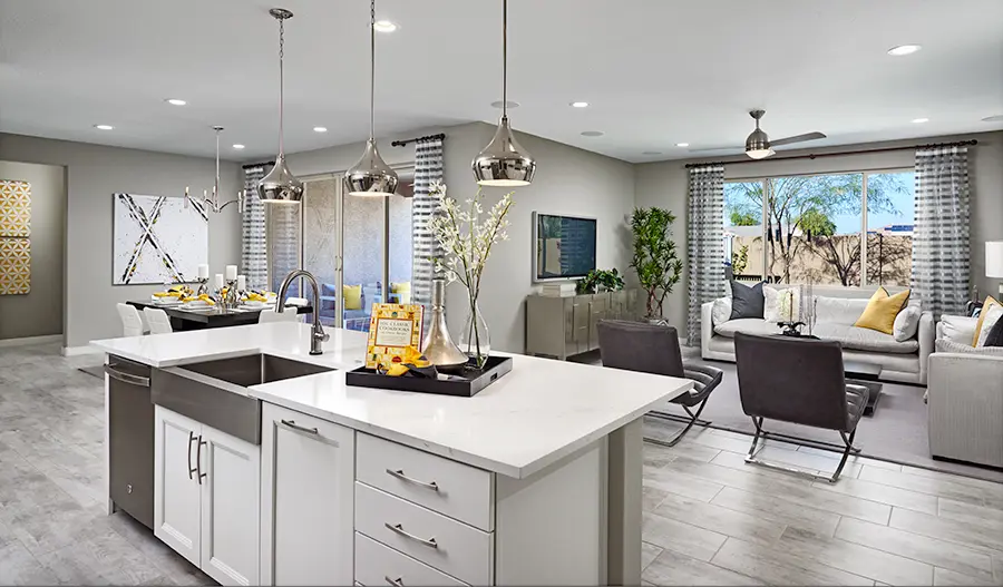Great room and kitchen of the Deacon floor plan