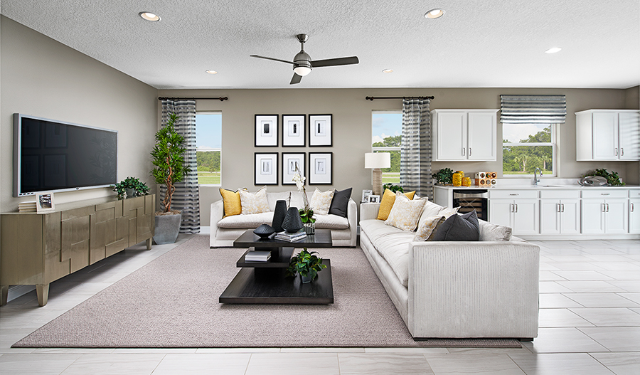 West Haven Family room of the Augusta floor plan in West Haven in Orlando Florida