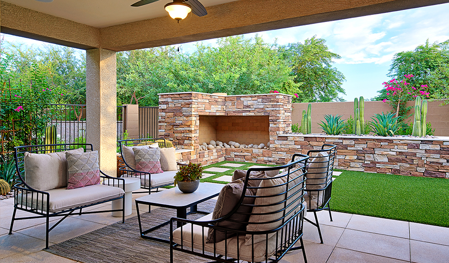 Patio of the Darius plan in Dominion at Greer Ranch