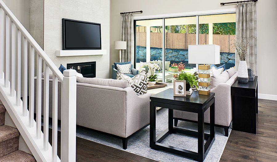 Great room of the Hastings plan in Fruitland Ridge