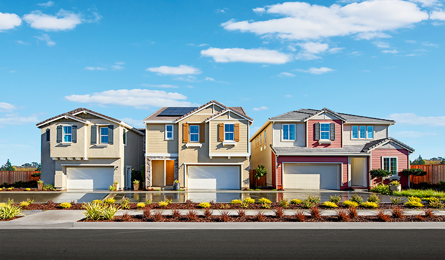 Streetscape of new two-story homes 