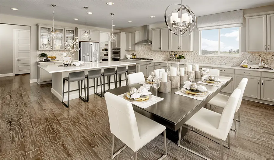 The Melody Kitchen and dining area of the Melody plan in Cobblestone