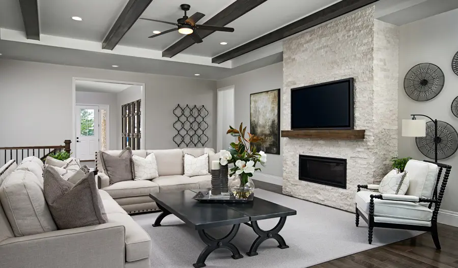 Family room of the Holbrook plan in Denver