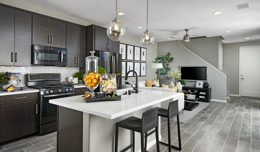 Kitchen and great room of the Chicago plan in LV