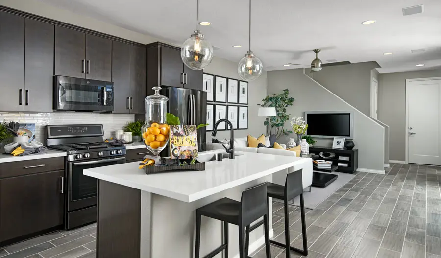 Kitchen and great room of the Chicago plan in LV