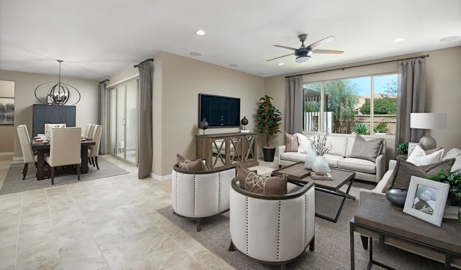 Family room and dining nook of the Deacon plan in PHX