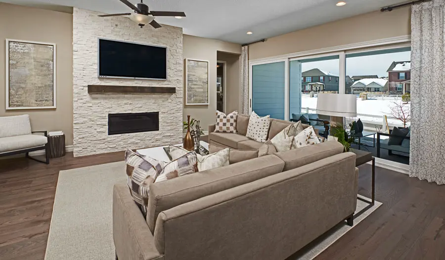 Living room of the Pinecrest plan in Denver