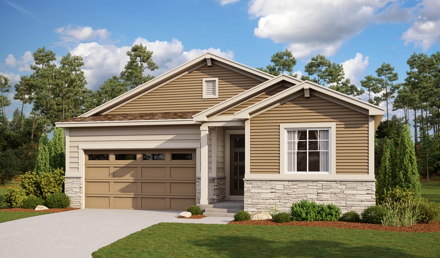 The Arlington Floor Plan at Aurora Highlands 2-car garage Day