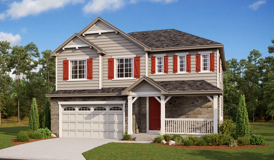 The Bedford The Bedford Floor Plan Aurora Highlands 2-car garage day