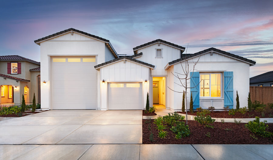 Front of a new home with an attached RV garage