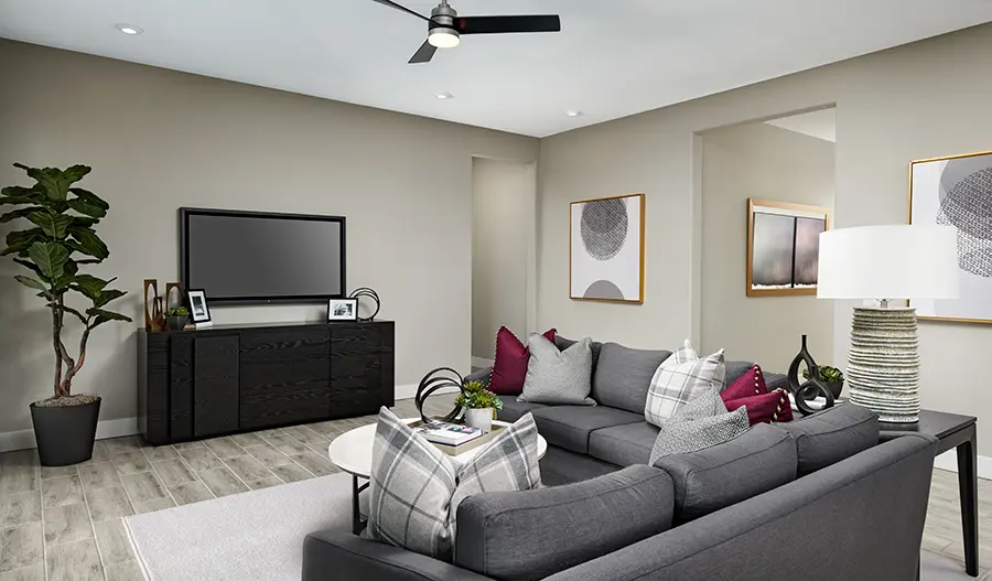 The Decker Family room of the Decker plan