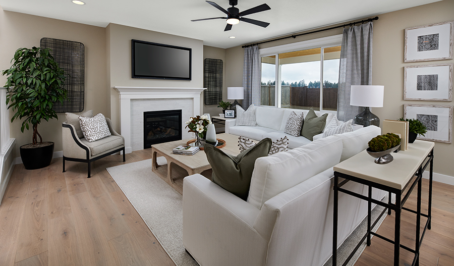 The Yorktown Family room of the Yorktown plan