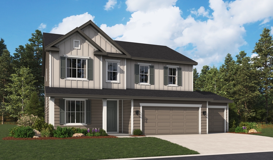 Hemingway Floor Plan Elevation A Rendering 3-car garage