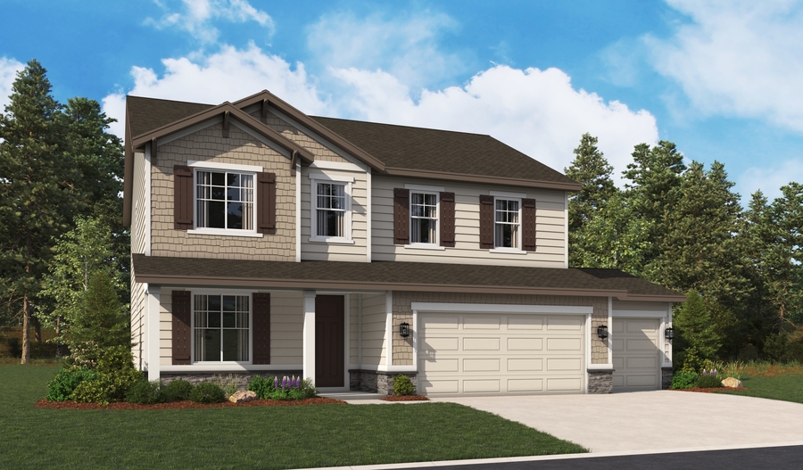 Hemingway Floor Plan Elevation B Rendering 3-car garage