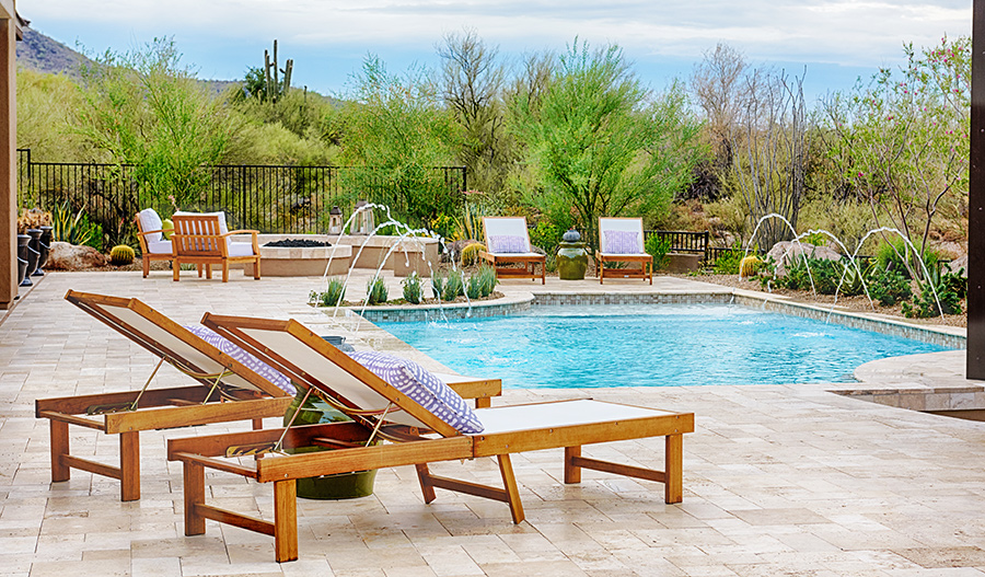 Pool in the backyard of the Robert floor plan