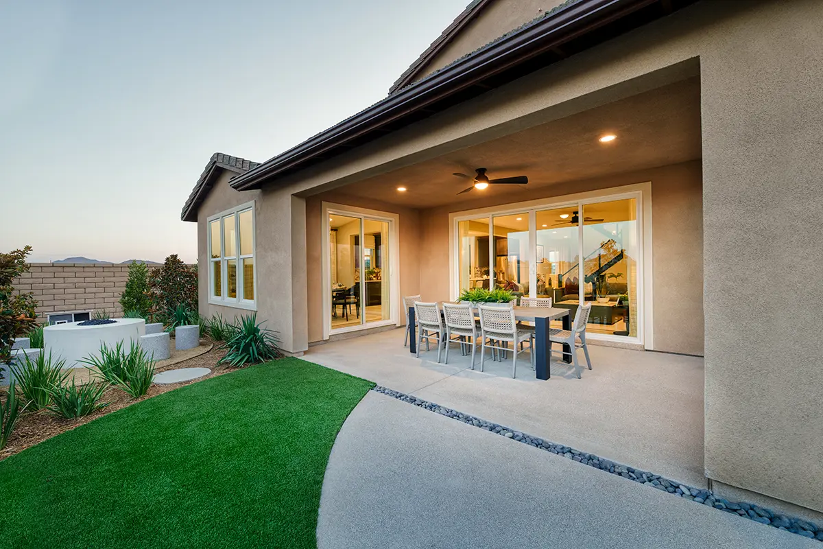 Serene covered patio and backyard