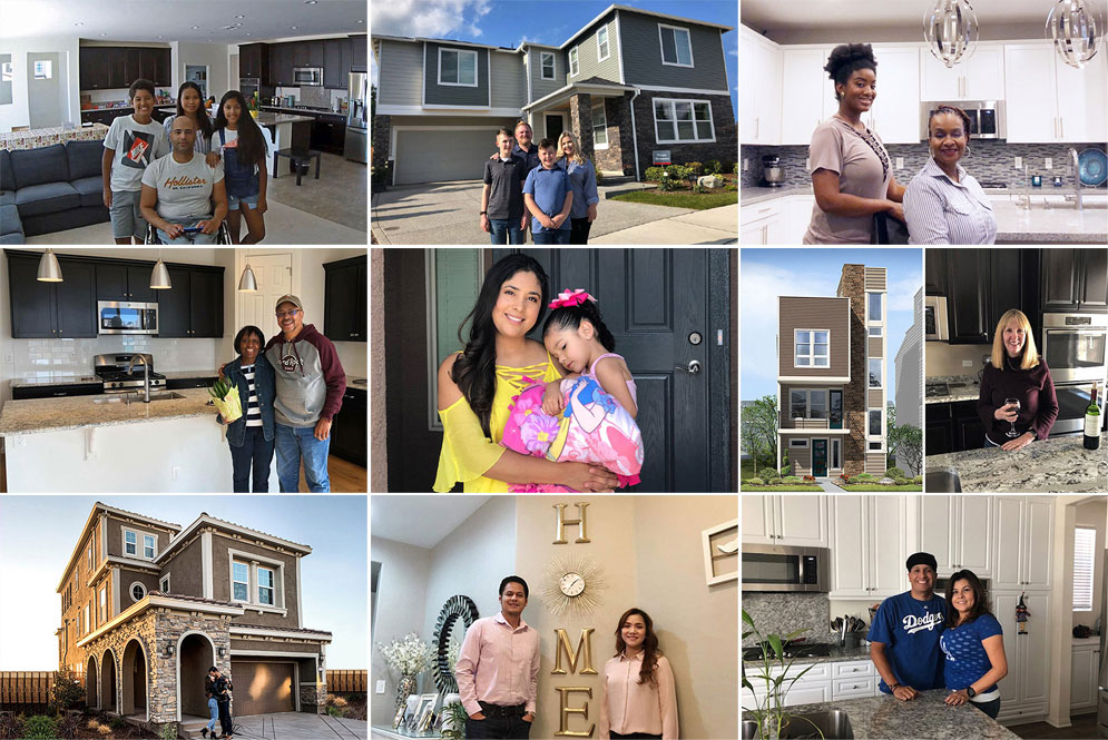 Collage of nine images of Richmond American homeowners smiling in their new homes