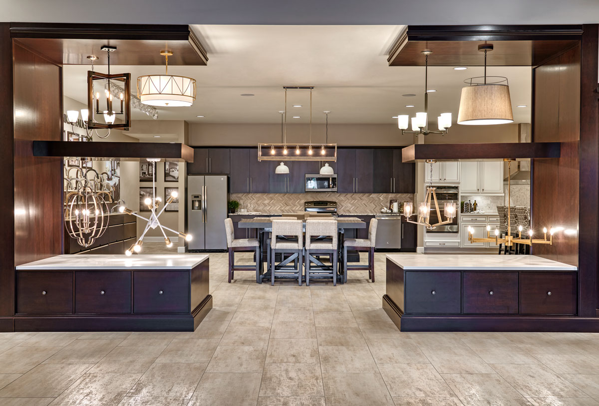Home Gallery room with lighting options displayed and display kitchen